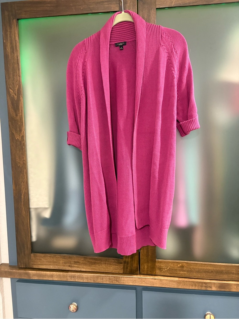Talbots Hot Pink Open-Front Short-Sleeve Cardigan